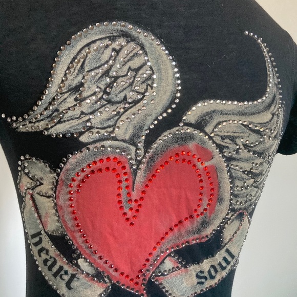 ANKH WOMEN HEART SOUL RHINESTONES T-SHIRT SZ S - Picture 5 of 7